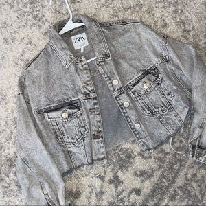 Zara light wash jean cropped jacket